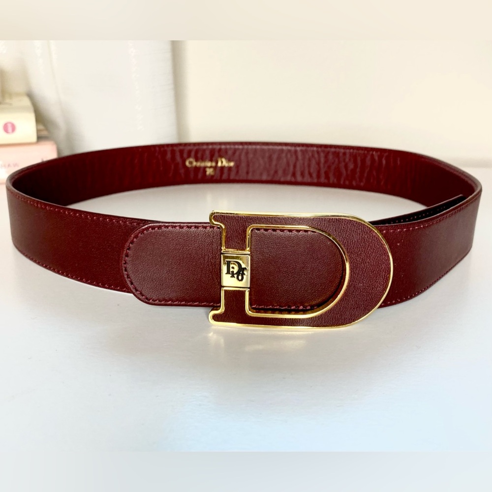 Vintage Christian Dior Burgundy Bordeaux Deep Red 100% AUTHENTIC Leather Belt.